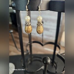 Faux Pearl with silver and gold beads